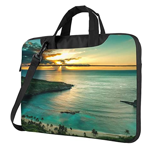 Schöne Laptop-Umhängetasche mit Schmetterlingsdruck, Messenger-Aktentasche, Computer-Tasche für Damen und Herren, Sunrise Over Hanauma Bay Oahu Hawaii, 14 inch von FLYIFE