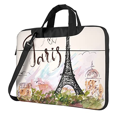 Schöne Laptop-Umhängetasche mit Schmetterlingsdruck, Messenger-Aktentasche, Computer-Tasche für Damen und Herren, eifelturm-design, 14 inch von FLYIFE