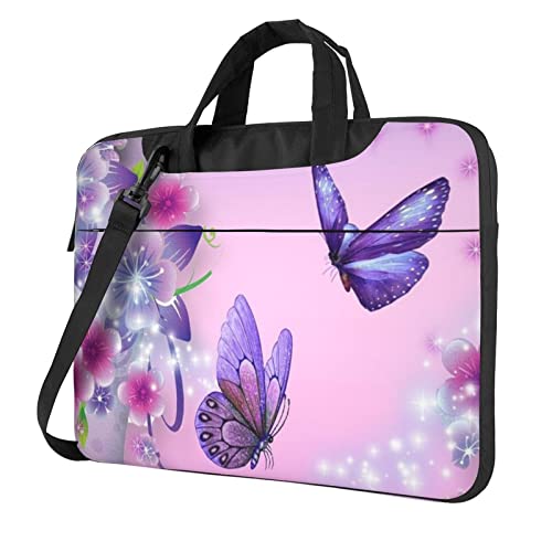 Schöne Laptop-Umhängetasche mit Schmetterlingsdruck, Messenger-Aktentasche, Computer-Tasche für Damen und Herren, rosa Schmetterling (Pink Butterfly), 14 inch von FLYIFE