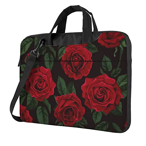 Schöne Laptop-Umhängetasche mit Schmetterlingsdruck, Messenger-Aktentasche, Computer-Tasche für Damen und Herren, rote rose, 15.6 inch von FLYIFE