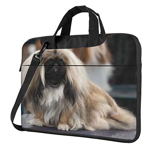 Süße Pekinese bedruckte Laptop-Umhängetasche – Messenger-Aktentasche Computer-Tasche für Damen und Herren, Pekingese Hund, 13 inch von FLYIFE