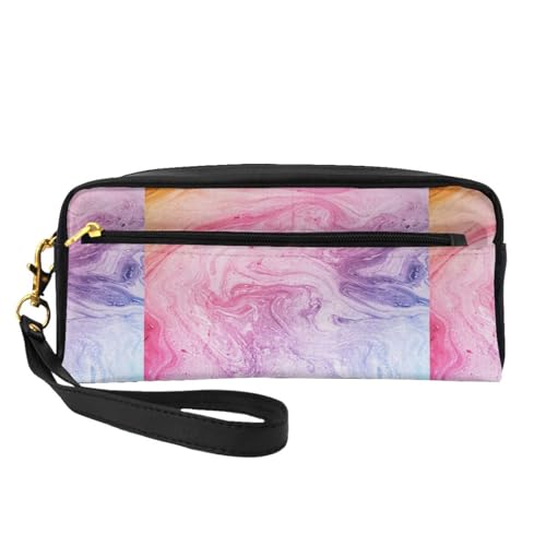 Terrazzo Make-up-Tasche mit Marmor-Druck, tragbar, PU-Leder, Reise-Kosmetiktasche, Federmäppchen für Mädchen und Frauen, Bunte Marmor-Pastell-Pink, Blau, Violett, Einheitsgröße von FLYIFE