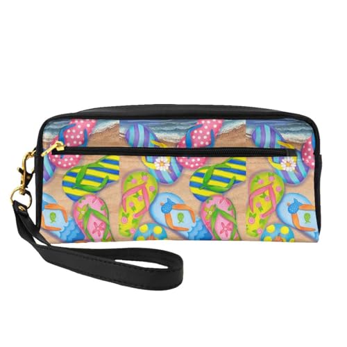 Terrazzo Make-up-Tasche mit Marmor-Druck, tragbar, PU-Leder, Reise-Kosmetiktasche, Federmäppchen für Mädchen und Frauen, Funny Flip Flops Hausschuhe Art Sandalen, Einheitsgröße von FLYIFE