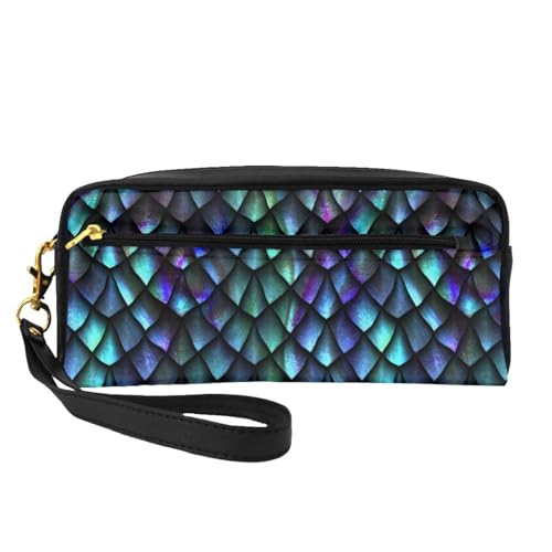 FLYIFE Terrazzo Make-up-Tasche mit Marmor-Druck, tragbar, PU-Leder, Reise-Kosmetiktasche, Federmäppchen für Mädchen und Frauen, Magisches 3D-Drachen-Schuppen-Muster, Einheitsgröße von FLYIFE