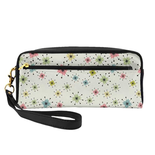 Tragbare Make-up-Tasche mit Leopardenmuster, PU-Leder, Reise-Kosmetiktasche, Federmäppchen für Mädchen und Frauen, Atomic Stars Retro Muster, Einheitsgröße von FLYIFE