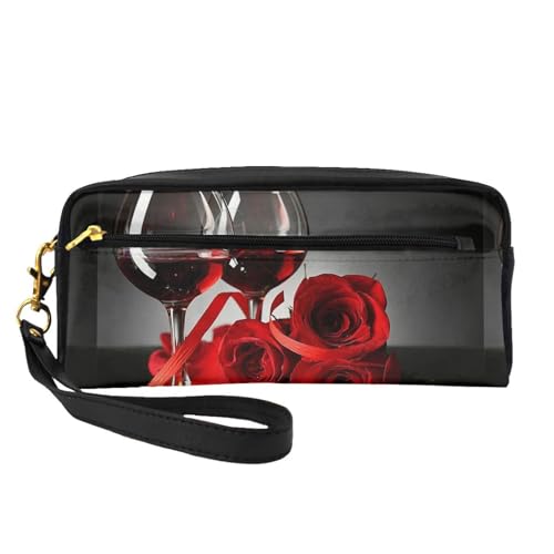 Tragbare Make-up-Tasche mit Leopardenmuster, PU-Leder, Reise-Kosmetiktasche, Federmäppchen für Mädchen und Frauen, Rotwein-Rose und Kerze, Einheitsgröße von FLYIFE