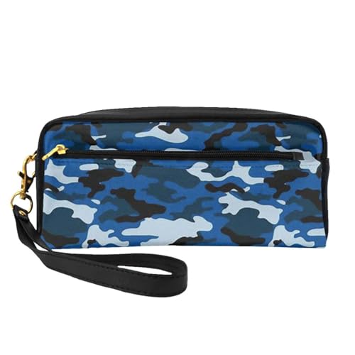 Tragbare Make-up-Tasche mit Monarch-Schmetterling-Motiv, PU-Leder, Reise-Kosmetiktasche, Federmäppchen für Mädchen und Frauen, blau camouflage, Einheitsgröße von FLYIFE