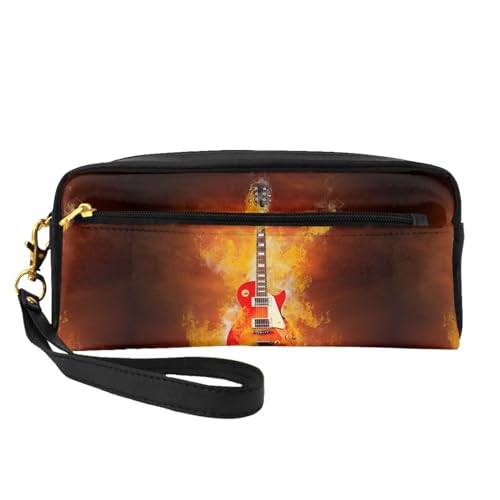 Tragbare Make-up-Tasche mit fleischfressenden Pflanzen, PU-Leder, Reise-Kosmetiktasche, Federmäppchen für Mädchen und Frauen, Rock Guitar in Burning, Einheitsgröße von FLYIFE