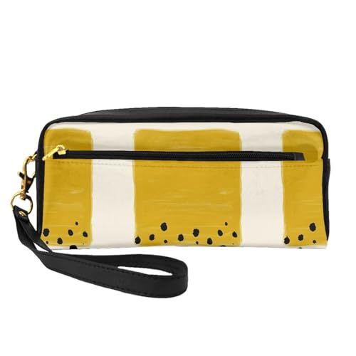 Tragbare Make-up-Tasche mit niedlichem Pomeranian bedruckt, PU-Leder, Reise-Kosmetiktasche, Federmäppchen für Mädchen und Frauen, Senfgelb / Schwarz, Einheitsgröße von FLYIFE