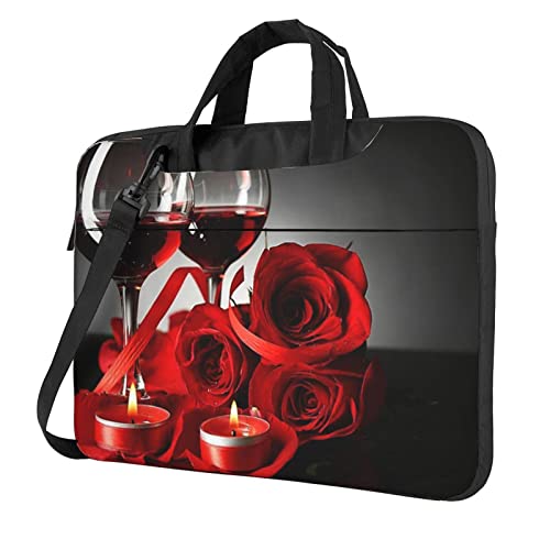 Whitetail Laptop-Umhängetasche mit Hirschmotiv in der Wildnis, bedruckt, Kuriertasche, Aktentasche, Computertasche, für Damen und Herren, Rotwein-Rose und Kerze, 13 inch von FLYIFE