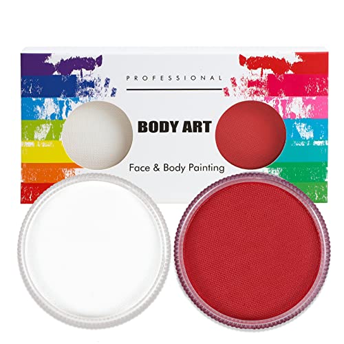 Profi-Schminke Fasching Set, Wasservermalbar 30g x 2 Colors Größere Schminkfarben, Faschingsschminke für Halloween, Fasching oder Verkleidungsparty, Weiß + Rot von FLYISH DIRECT