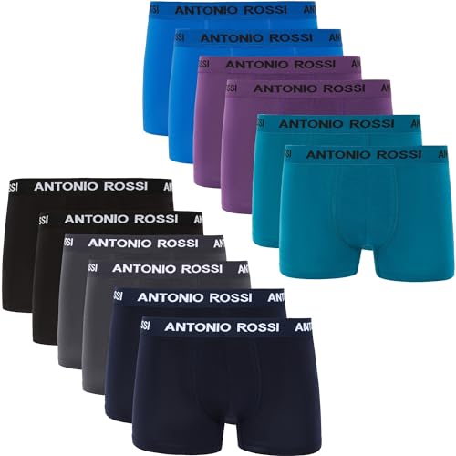 ANTONIO ROSSI (12er-Pack) Herren-Boxer-Hipster - Herren-Boxershorts Multipack mit elastischem Bund, Schwarz, Blau, Grau, Grün, M von ANTONIO ROSSI