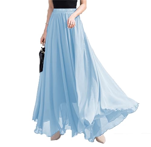 Damen Chiffon Maxirock Elastische Taille Sommer Lässig Swing Fließender Lang Strandrock,M,himmelblau Damen Chiffon Maxirock Elastische Taille Sommer Lässig Swing Fließender Lang Strandrock,M,himmelblau von FM2018XSL