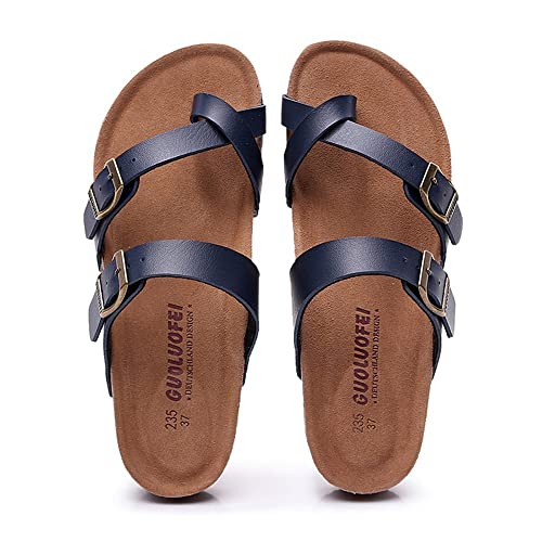 FM2018XSL Damen Kork Strand Hausschuhe Sommer Flip Flops Bequeme Mode Outdoor Sandalen Rutschfest Unisex-Erwachsene（Blau，Größe 43） von FM2018XSL