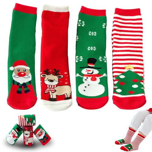 Weihnachten Socken, 4 Paar Socken Weihnachten Kinder, Lustige Weihnachtssocken, Mädchen Weihnachtssocken, Weihnachtssocken, Weihnachts-Cartoon-Muster, Kinder von FMKLDENA