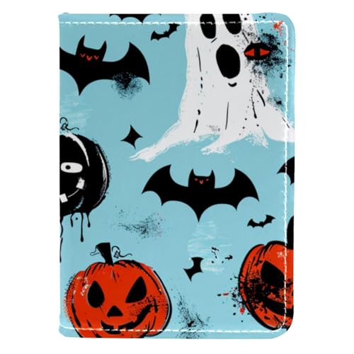 FNETJXF Reisepasshülle für Damen und Herren, PU-Leder, Reisezubehör, Halloween, Kürbis, Totenkopf, Fledermaus, Muster 1396, 10x14cm/4x5.5 in von FNETJXF