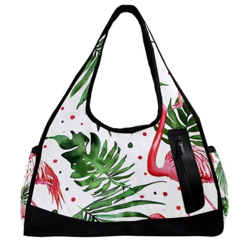 Reisetasche, Turnbeutel für Herren, Damen, Sporttasche, Wochenendtasche, Flamingo, tropische Blätter, Muster 1028, 47x16.5x27cm(18.5x6.5x10.6in) von FNETJXF