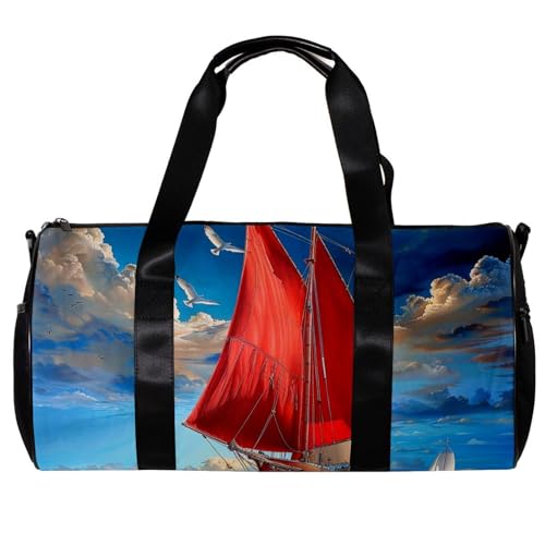 Seesack, Turnbeutel für Herren, Workout-Tasche, Wochenendtasche, Übernachtungstasche, Landschaft, Ozean, Segeln, Möwe, Muster 2690, 45x23x23cm(17.7x9x9in) von FNETJXF