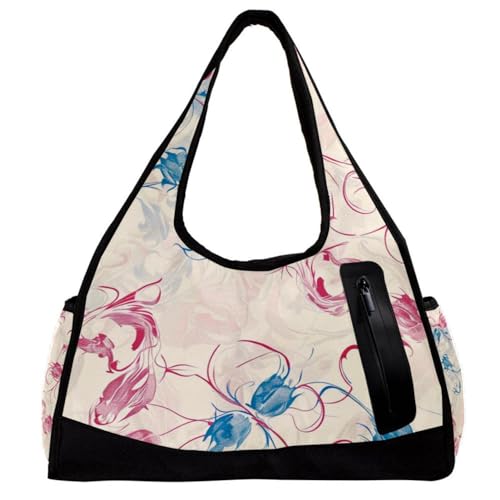 Sporttasche, Sporttasche, Damen-Sporttasche, Wochenendtasche, ländliche Blume, weiß, Blumenmuster, Vintage, Muster 6594, 47x16.5x27cm(18.5x6.5x10.6in) von FNETJXF