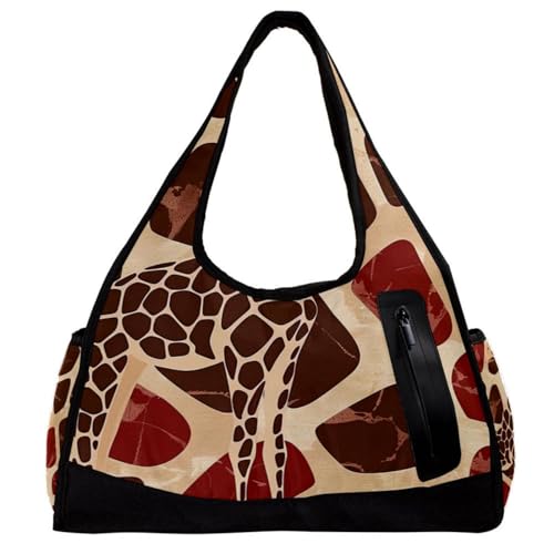 Turnbeutel, Reisetasche, Workout-Tasche, Wochenendtasche, Übernachtungstasche, Giraffe, Nilpferd, Elefant, Krokodil, Tier-Cartoon, Muster 1573, 47x16.5x27cm(18.5x6.5x10.6in) von FNETJXF