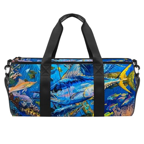 Turnbeutel, Seesack für Herren, Damen, Sporttasche, Reisetasche, Yoga, Seesack für Training, Meereslebewesen, tropische Fische, Koralle, Muster 3518, 45x23x23cm(17.7x9x9in) von FNETJXF