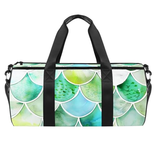 Turnbeutel, Sporttasche, Turnbeutel, Sporttasche, Yoga, Sport, Fitnessstudio, Handtasche, Meerjungfrau Blaue Schuppen, Golden Modern, Muster 3602, 45x23x23cm(17.7x9x9in) von FNETJXF