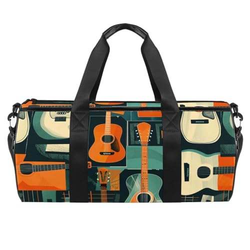 Turnbeutel, Sporttasche, Workout-Tasche, Wochenendtasche, Übernachtungstasche, Musik, Retro-Gitarre, Musiknoten, Muster 5133, 45x23x23cm(17.7x9x9in) von FNETJXF