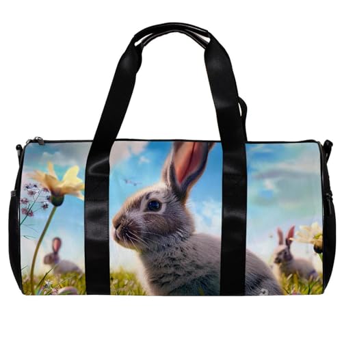 Turnbeutel, Turnbeutel für Herren, Workout-Tasche, Reisetasche, Seesack für Flugzeug, Osterhase Eierfarm, Muster 359, 45x23x23cm(17.7x9x9in) von FNETJXF