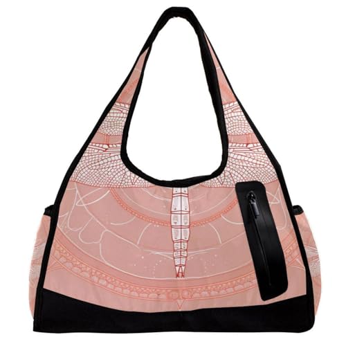 Turnbeutel für Damen, Dufflebag für Herren, Gym Duffle Bag, Travel Duffel Bag für Flugzeug, Ethno Mandala Libelle Rosa, Muster 731, 47x16.5x27cm(18.5x6.5x10.6in) von FNETJXF