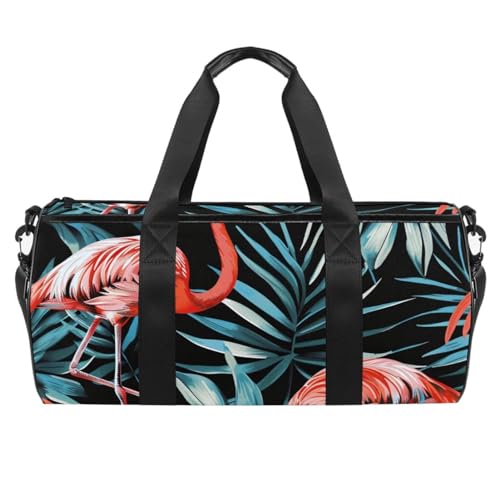 Turnbeutel für Damen, Sporttasche, Damen-Sporttasche, Wochenendtasche, Flamingo, tropische Blumenblätter, Muster 999, 45x23x23cm(17.7x9x9in) von FNETJXF