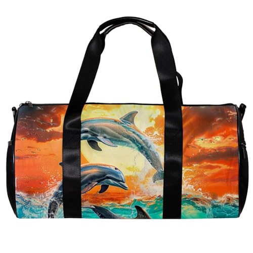 Turnbeutel für Damen, Sporttasche, Sporttasche, Schwimmen, Ozean, Delfin, Sonnenaufgang, Muster 5568, 45x23x23cm(17.7x9x9in) von FNETJXF