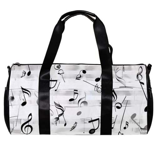 Turnbeutel für Damen, Turnbeutel für Herren, Sporttasche, Fitness, Workout, Tanztasche, Musik, Schwarz / Weiß, Musiknoten, Muster 4979, 45x23x23cm(17.7x9x9in) von FNETJXF