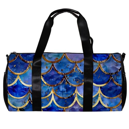 Turnbeutel für Damen und Herren, Seesack, Turnbeutel für Damen, Reisetasche, Seesack für Damen, Meerjungfrau, blaue Schuppen, goldfarben, modern, Muster 3593, 45x23x23cm(17.7x9x9in) von FNETJXF