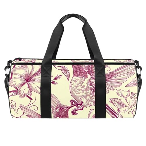 Turnbeutel für Damen und Herren, Sporttasche, Workout-Tasche, Wochenendtasche, modern, Vintage, Lila, Blume, Kolibri, Blumenmuster, Muster 4799, 45x23x23cm(17.7x9x9in) von FNETJXF