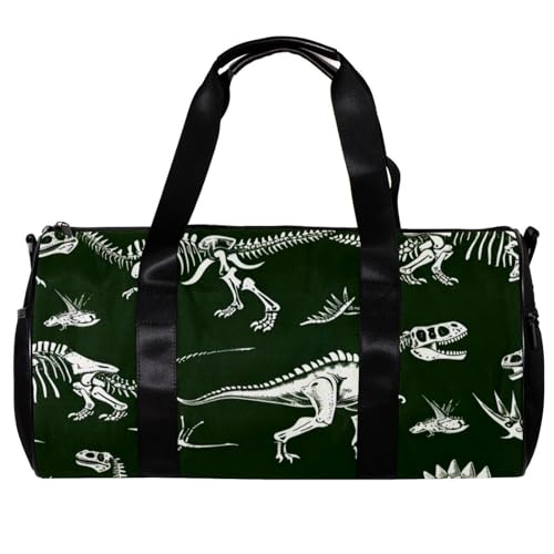 Turnbeutel für Damen und Herren, Turnbeutel, Trainingstasche, Reisetasche, Yoga, Seesack für Training, Dinosaurier-Knochen, Grün, Cartoon-Tier, Muster 212, 45x23x23cm(17.7x9x9in) von FNETJXF