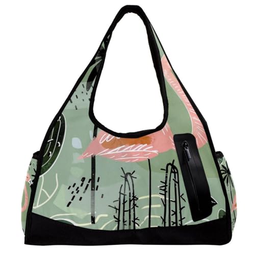 Turnbeutel für Herren, Reisetasche, Workout-Tasche, Reisetasche, Yoga, Seesack für Training, moderne abstrakte Kritzelkunst, Flamingo, Kaktus, Muster 3986, 47x16.5x27cm(18.5x6.5x10.6in) von FNETJXF