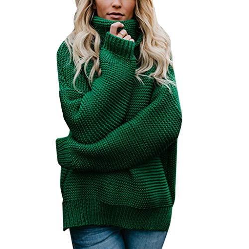 FNKDOR 2020 Neu Pullover Damen Strickpullover Damen Grobstrick Lang Stehkragen Sweatshirt Rollkragen Grün XXL von FNKDOR