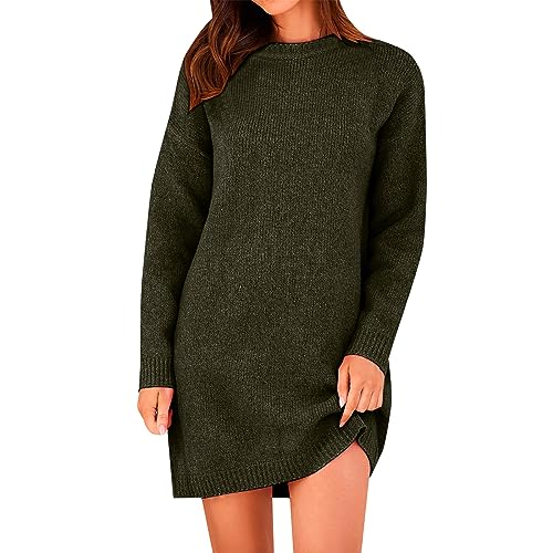 FNKDOR 2023 Herbst Winter Strickkleid Damen Kurz Locker Feinstrickkleid Pullikleider Pulloverkleid (Green, S) von FNKDOR