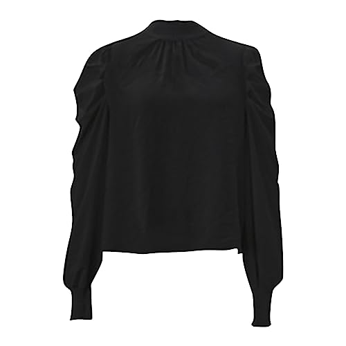 FNKDOR 2024 Elegante Blusen mit Stehkragen Damen Puffärmel Business Blusenshirt Tunika Blusen Oberteile (Black, L) von FNKDOR