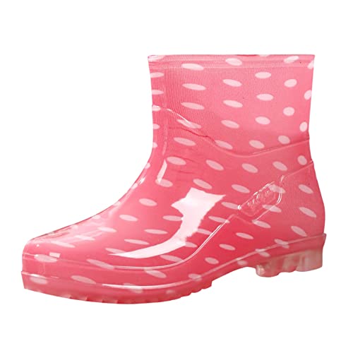 FNKDOR Gummistiefel Damen Kurz Weitschaft Polka-Punkte Regenstiefel von FNKDOR