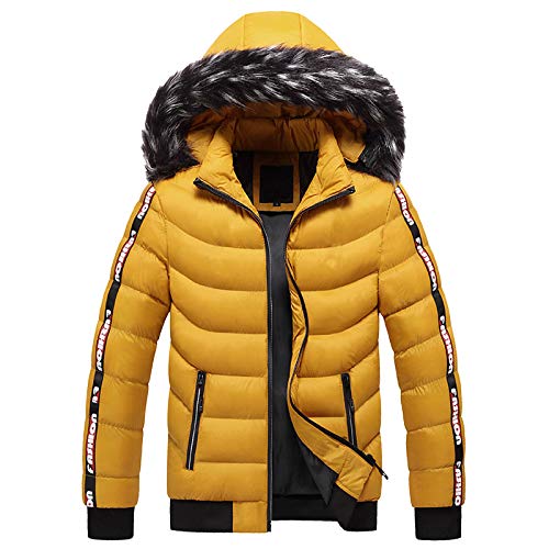 FNKDOR Herren Winterjacke mit Abnehmbar Fellkapuze Warm Steppjacke Leichte Daunenjacke Gelb L von FNKDOR