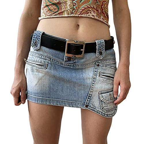 FNKDOR Sexy Jeansrock Damen Kurz Low Taille Asymmetrischer ReißVerschluss Tasche Minirock von FNKDOR