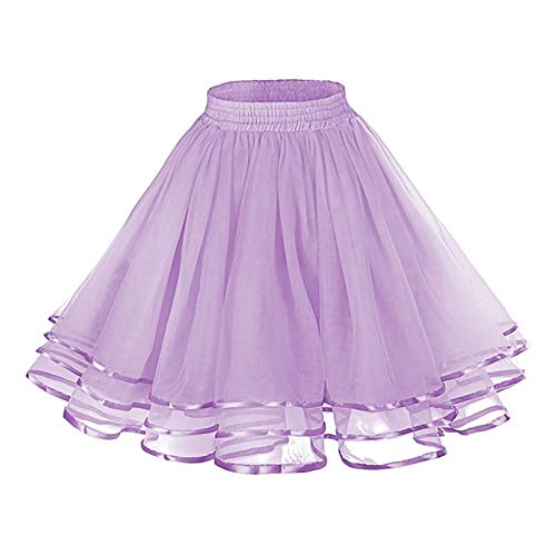 FNKDOR Tutu Damen Tüllrock Mehrschichtig Knielang Schlank Tütü Stufenrock mit Petticoat Violett Taille:68-90cm von FNKDOR