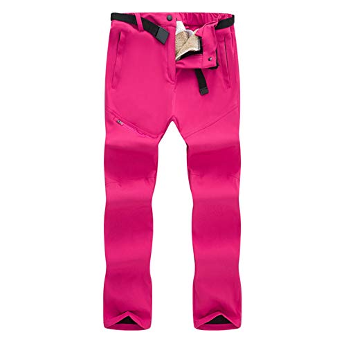 Skihose Damen wasserdichte Winddichte Softshell Warm Plüsch Gefüttert Schneehose Wanderhose (Hot Pink, S) von FNKDOR