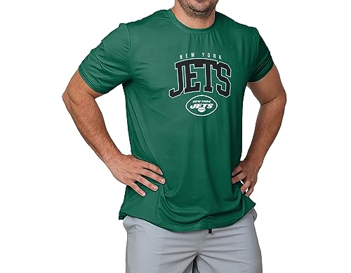 FOCO NFL Herren Offizielles Lizenzprodukt Arch Logo Kurzarm Performance Team T-Shirt, New York Jets – Grün, Klein von FOCO