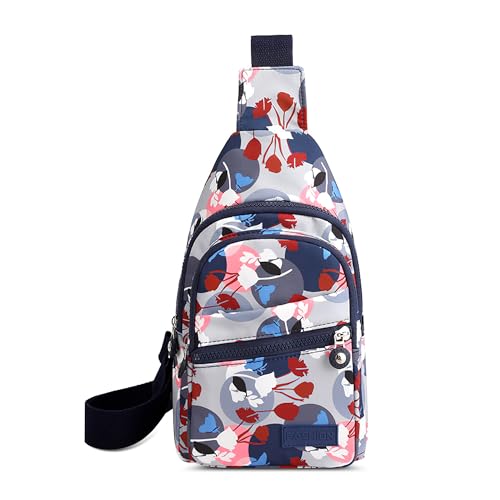 FOLOVEYA Brusttasche für Damen Stylisch Umhängetasche Crossbody Bag Casual Sling Bag Anti-Diebstahl Schulterrucksack Klein Rucksack Polyester für Reisen Wandern Laufen Muster C von FOLOVEYA