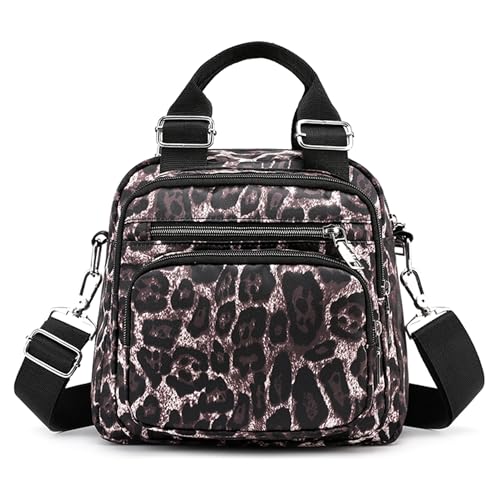 FOLOVEYA Umhängetasche Damen Kleine Handtasche Bunt Mini Rucksack Frauen Crossbody Bag Multi-Tasche Shopper Schultertasche College Reisen Wasserdicht Polyester Messenger Bag Leopard von FOLOVEYA