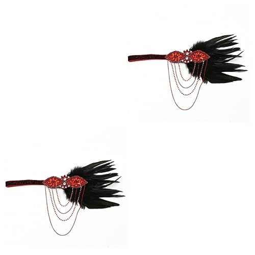 FOMIYES 2st 1920er Stirnband Flapper-kopfstück Haarschmuck Für Damen Flapper-stirnband Pfau Stirnband Flapper Haarschmuck Für Frauen Hochzeit Feder Haarband Kopf Kette Fräulein Jahrgang von FOMIYES