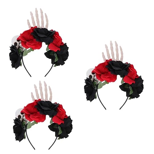 FOMIYES 3 Stk Schädel-hand-stirnband Halloween-schädel-stirnband Kopfbedeckung Mit Schwarzem Totenkopf Mexikanisches Kleid Halloween-kopfschmuck Dämon Fräulein Stoff Blumenkopfschmuck von FOMIYES