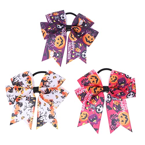 FOMIYES 3st Halloween-haargummi Halloween-haarschmuck Cheer Bows Für Cheerleader Halloween Groß Haargummis Halloween-pferdeschwanz-bögen Kürbis-cheer-bogen Kleinkind Schleife Drucken Schal von FOMIYES